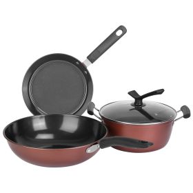 Kitchen Cookware Set 3Pcs Pots and Pans Set Nonstick Coating Dishwasher Safe Fast Even Heating Frying Pan Wok Pan Dutch Oven with Lid Fit For All Stov