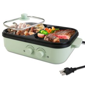 Electric Hot Pot with Grill 2-in-1 Hot Pot and Frying Pan Portable Non-Stick Pot and Griddle Electric Cooker Pot with Glass Lid Fast Heating for 1-2 P