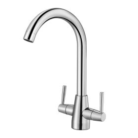 Kitchen Sink Faucet Two Handle One-Hole Basin Hot Cold Mixer Tap Brass Construction Chrome Finish UK Standard