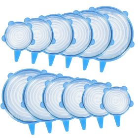 12 Pack Silicone Stretch Lids 6 Sizes BPA-free Silicone Lids Reusable Expandable Silicon Seal Cover Set Durable Flexible Food Storage Covers for Bowls (Option: Blue)