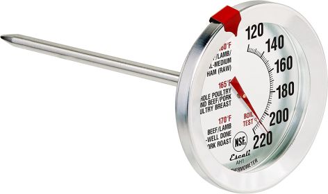 Escali AH1 Stainless Steel Oven Safe Meat Thermometer; Extra Large 2.5-inches Dial; Temperature Labeled for Beef; Poultry; Pork; and Veal Silver (Color: Analog Silver)